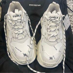 Balenciaga Triple S Cream and White Sneakers